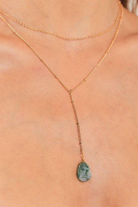 Jade Stone Double Chain Necklace 