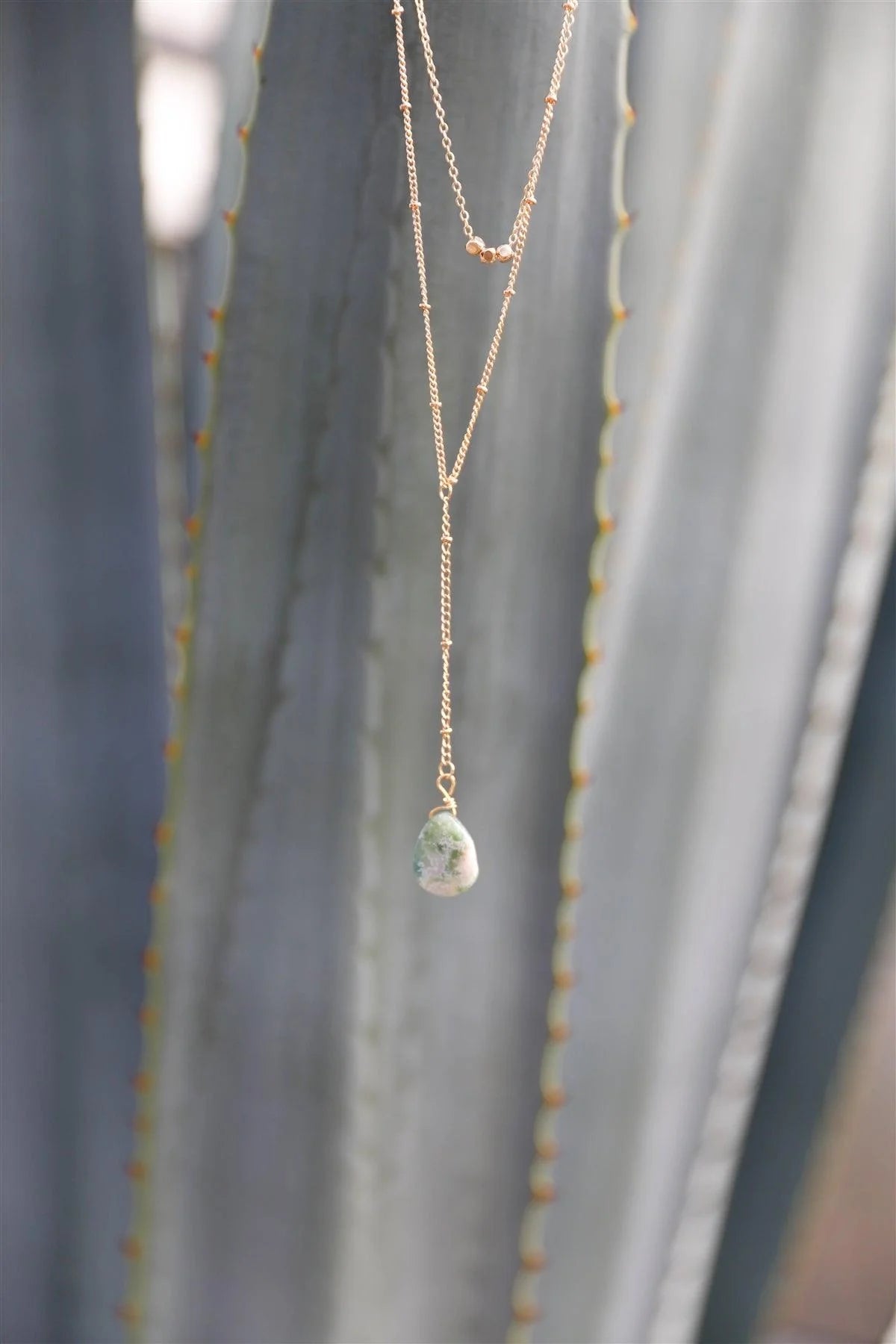 Jade Stone Double Chain Necklace 