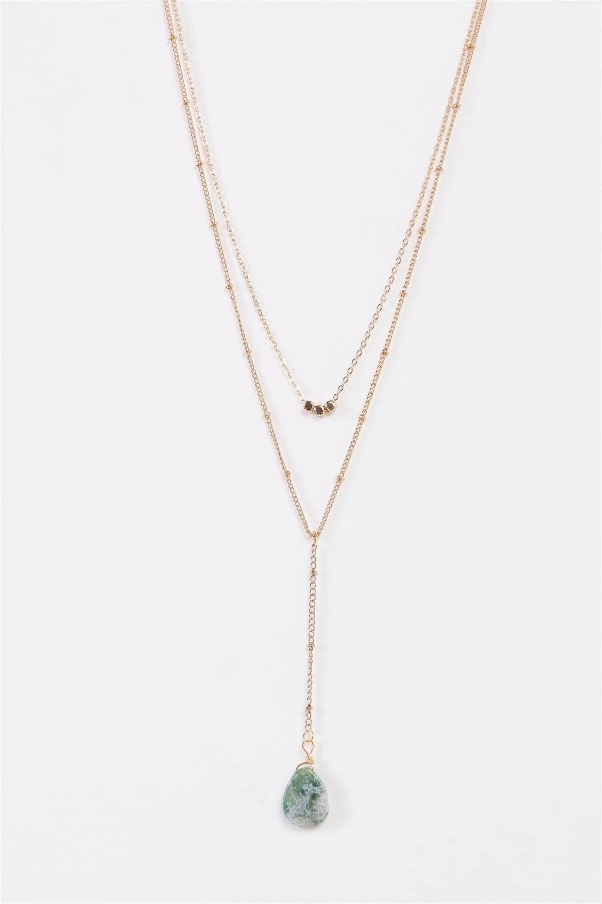 Jade Stone Double Chain Necklace 