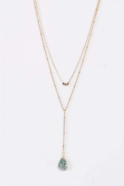 Jade Stone Double Chain Necklace 